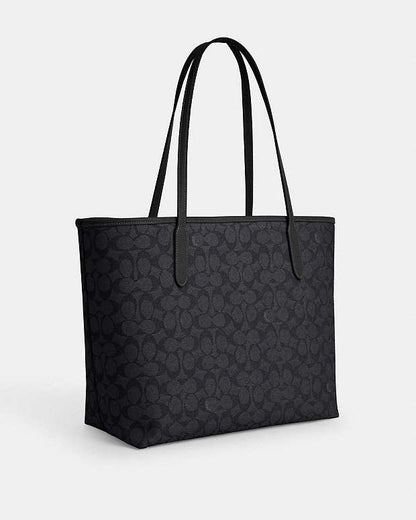 City Tote Bag In Signature Canvas Signature Canvas-Gunmetal-Charcoal-Black Signature Canvas-Gunmetal-Charcoal-Black