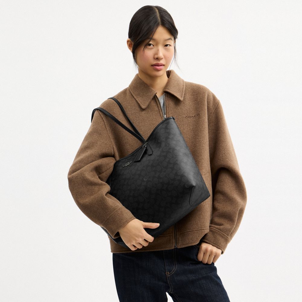 Coach City Tote Bag In Signature Canvas Gunmetal Charcoal Black