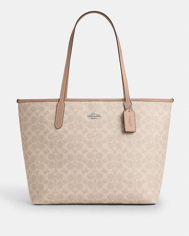 City Tote Bag In Signature Canvas Signature Canvas-Silver-Sand-Taupe Signature Canvas-Silver-Sand-Taupe