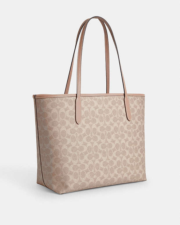 City Tote Bag In Signature Canvas Signature Canvas-Silver-Sand-Taupe Signature Canvas-Silver-Sand-Taupe