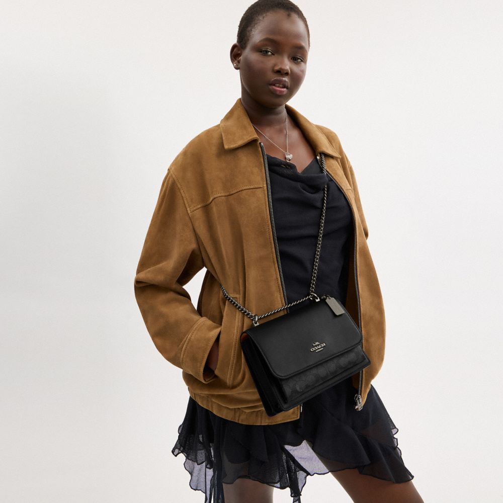 Coach Klare Crossbody Bag In Signature Canvas Gunmetal Charcoal Black