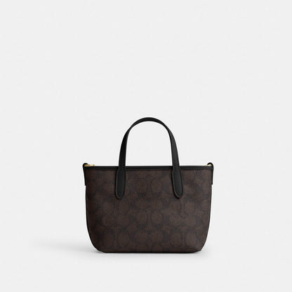 Coach City Mini Tote Bag In Signature Canvas Gold/Walnut/Black