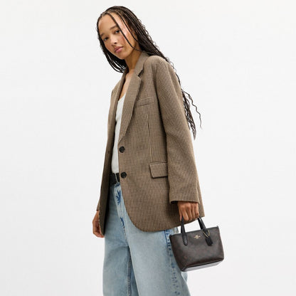 Coach City Mini Tote Bag In Signature Canvas Gold/Walnut/Black
