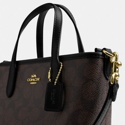 Coach City Mini Tote Bag In Signature Canvas Gold/Walnut/Black