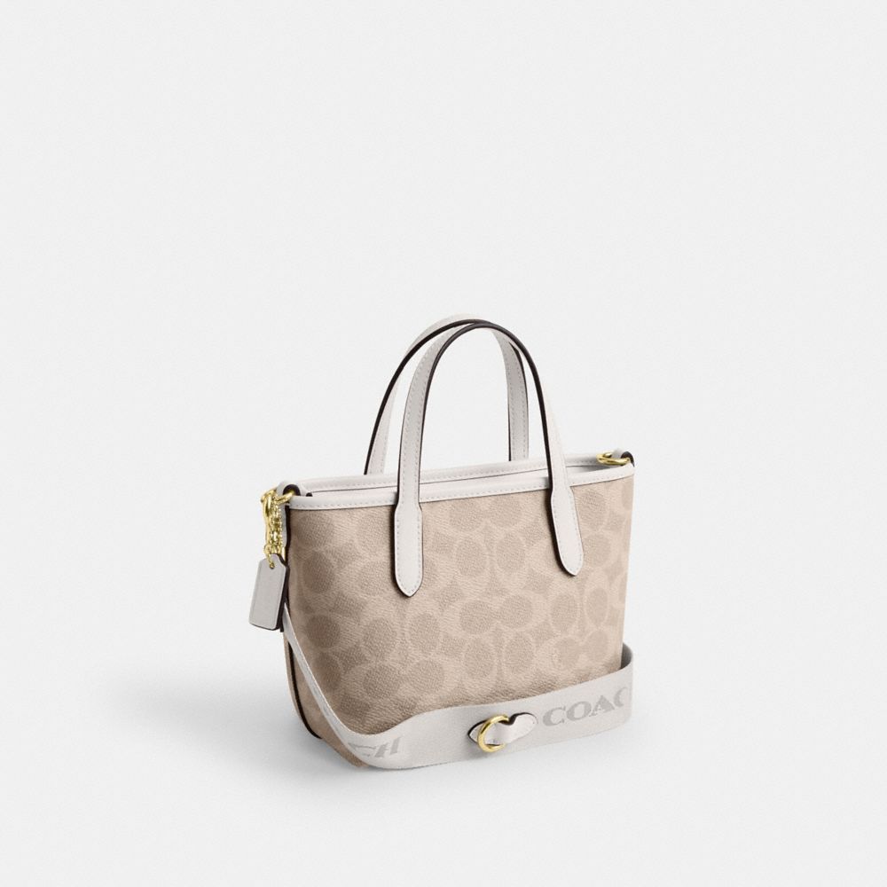 Coach City Mini Tote Bag In Signature Canvas Gold Sand Chalk