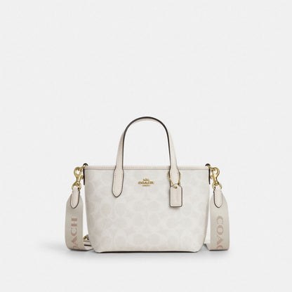 Coach City Mini Tote Bag In Signature Canvas Gold White Chalk