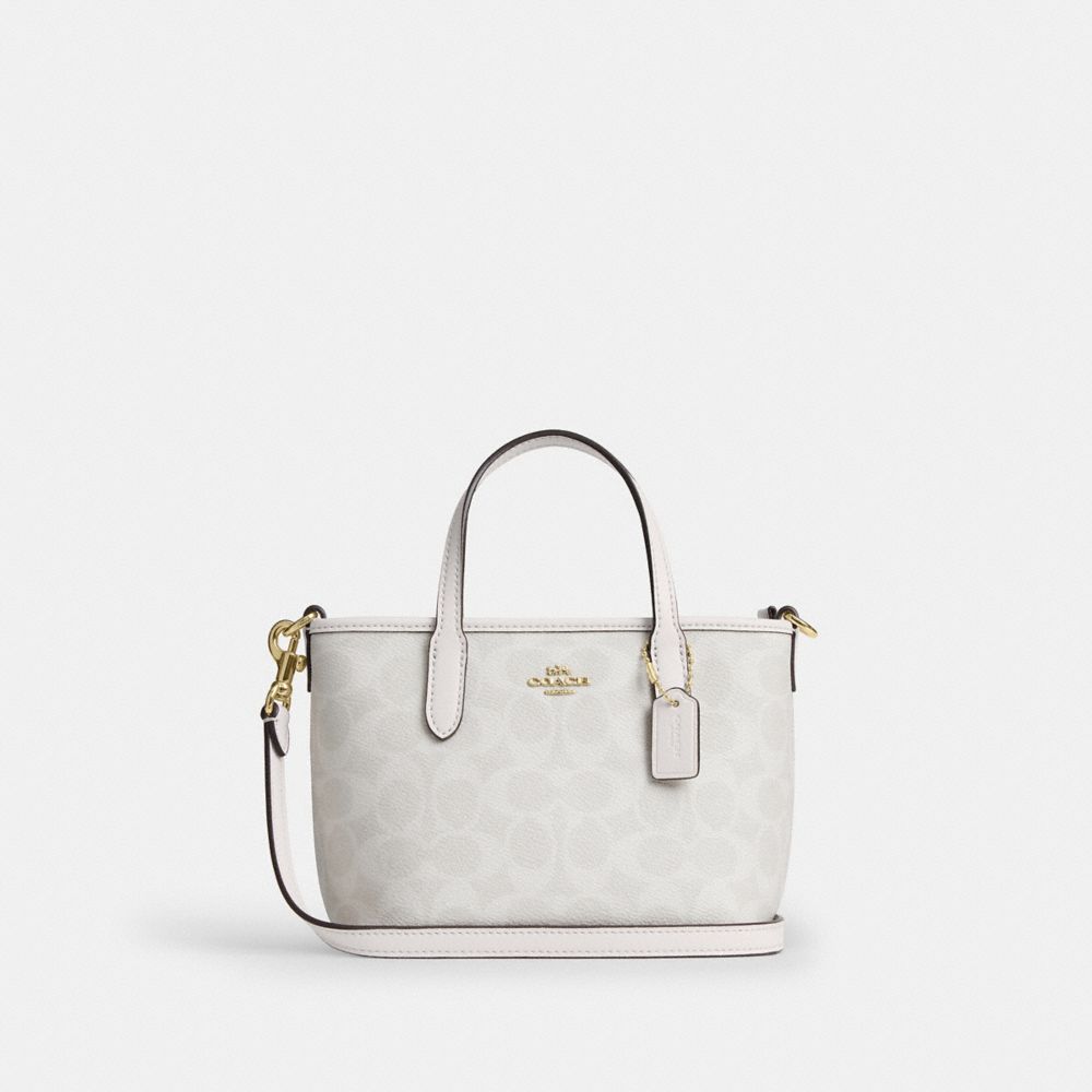 Coach City Mini Tote Bag In Signature Canvas Gold/White/Chalk