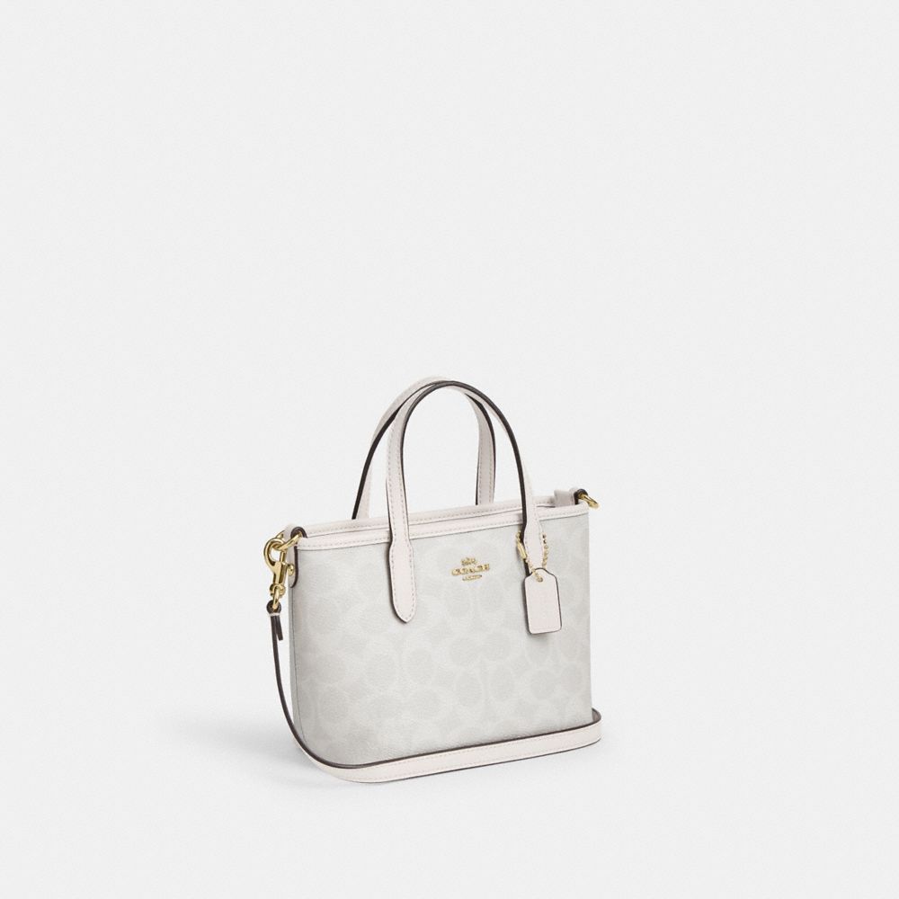 Coach City Mini Tote Bag In Signature Canvas Gold/White/Chalk