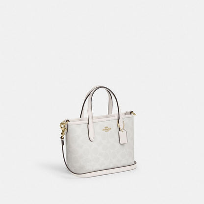 Coach City Mini Tote Bag In Signature Canvas Gold/White/Chalk