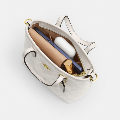 Coach City Mini Tote Bag In Signature Canvas Gold/White/Chalk