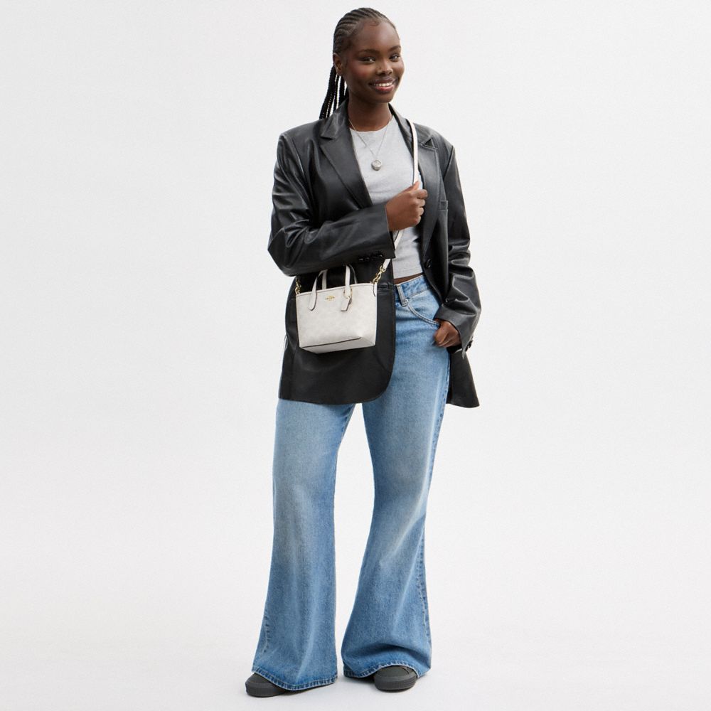Coach City Mini Tote Bag In Signature Canvas Gold/White/Chalk