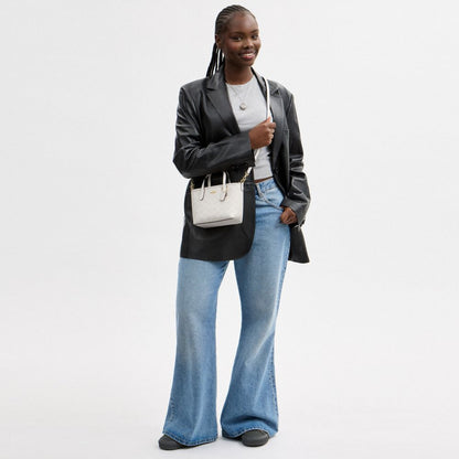 Coach City Mini Tote Bag In Signature Canvas Gold/White/Chalk