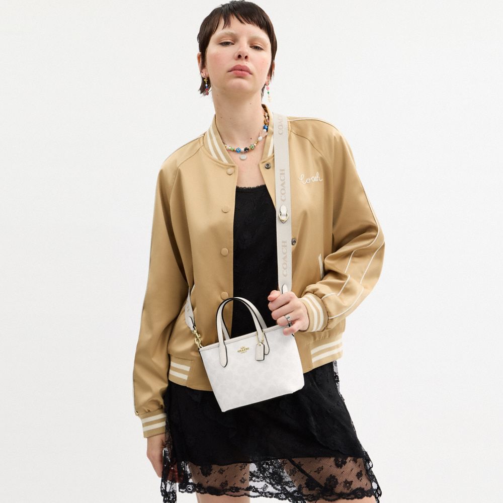 Coach City Mini Tote Bag In Signature Canvas Gold/White/Chalk