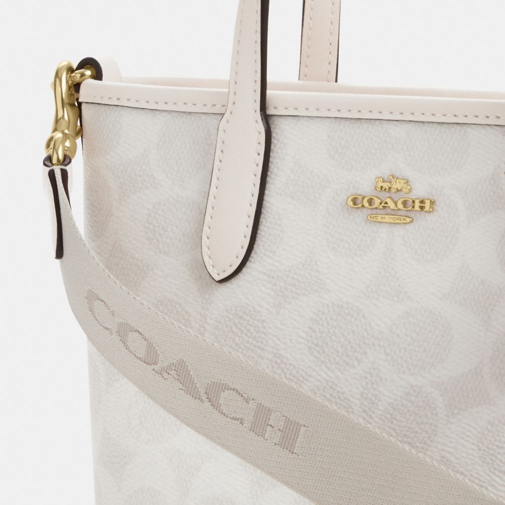 Coach City Mini Tote Bag In Signature Canvas Gold/White/Chalk