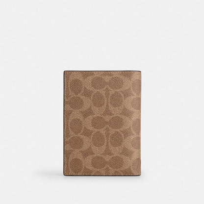 Coach Passport Card Case In Signature Canvas Silver/Tan/Black