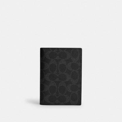 Coach Passport Card Case In Signature Canvas Silver/Black Signature