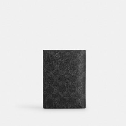Coach Passport Card Case In Signature Canvas Silver/Black Signature
