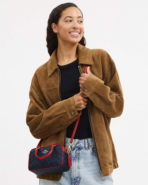 Satchel Crossbody Bag In Signature Canvas Signature Canvas-Im-Denim-Bold Red Signature Canvas-Im-Denim-Bold Red