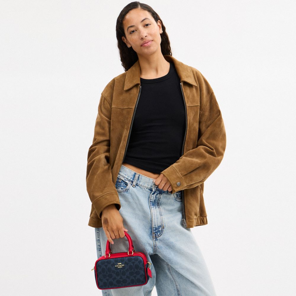 Satchel Crossbody Bag In Signature Canvas Signature Canvas-Im-Denim-Bold Red Signature Canvas-Im-Denim-Bold Red