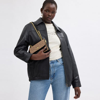 Coach Mini Klare Crossbody Bag In Signature Canvas Gold Tan Black