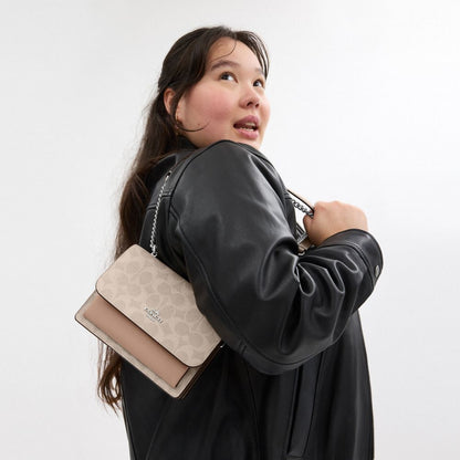 Coach Mini Klare Crossbody Bag In Signature Canvas Silver Sand Taupe