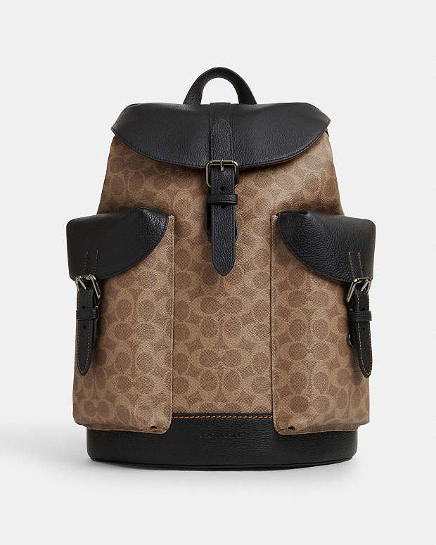 Warner Backpack In Signature Canvas Qb-Tan-Black Qb-Tan-Black