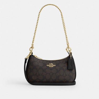 Coach Teri Mini Crossbody Bag In Signature Canvas Gold Walnut Black