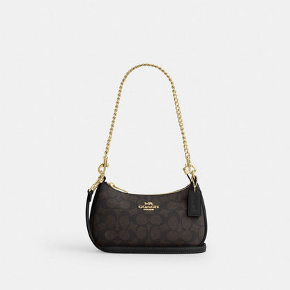 Coach Teri Mini Crossbody Bag In Signature Canvas Gold Walnut Black