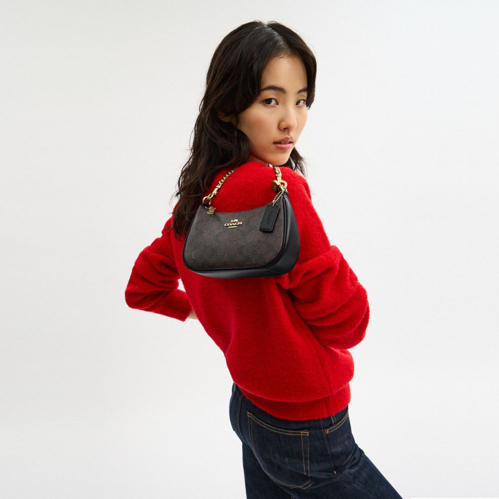 Coach Teri Mini Crossbody Bag In Signature Canvas Gold Walnut