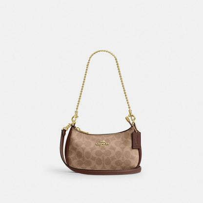 Coach Teri Mini Crossbody Bag In Signature Canvas Gold Tan Brown