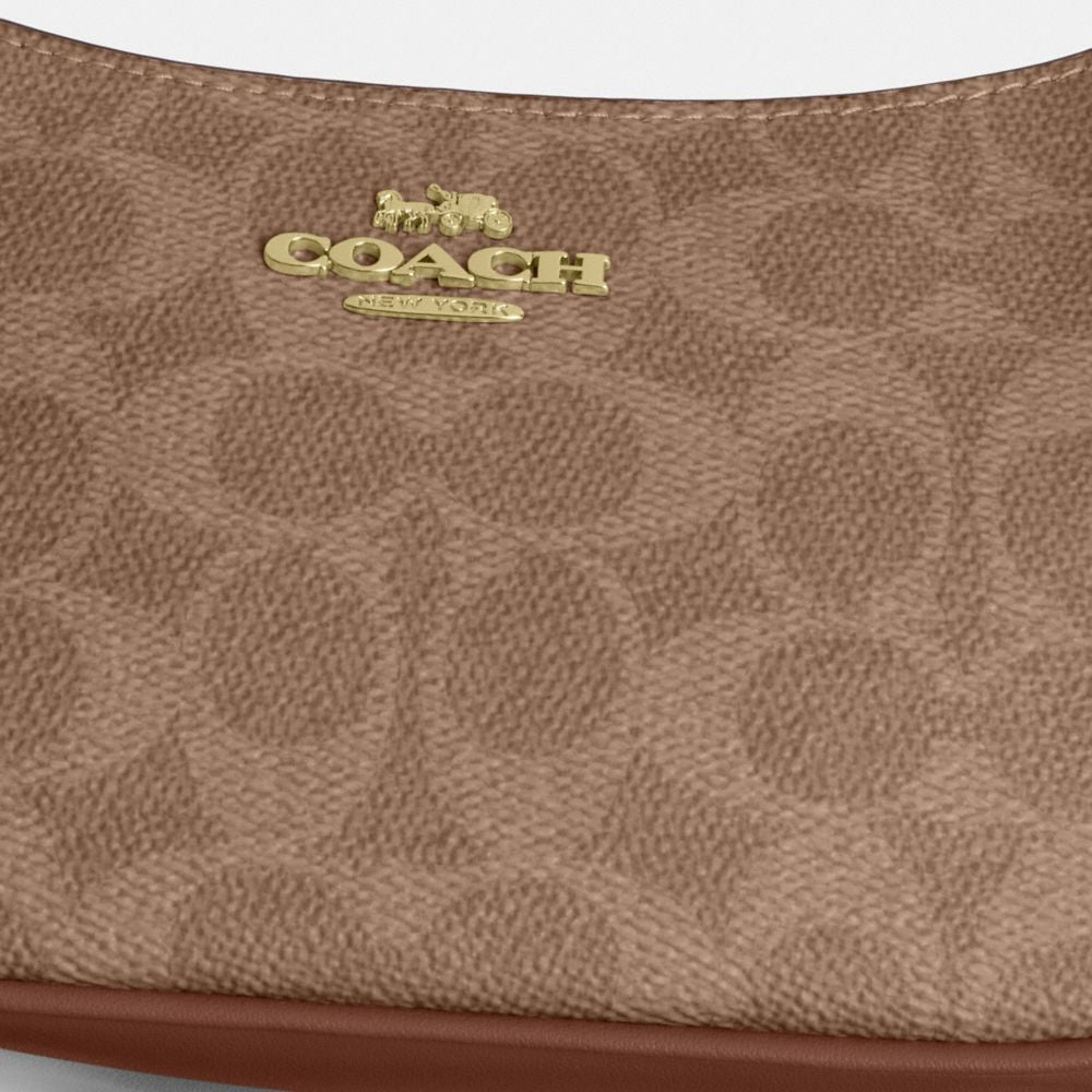 Coach Teri Mini Crossbody Bag In Signature Canvas Gold Tan Brown