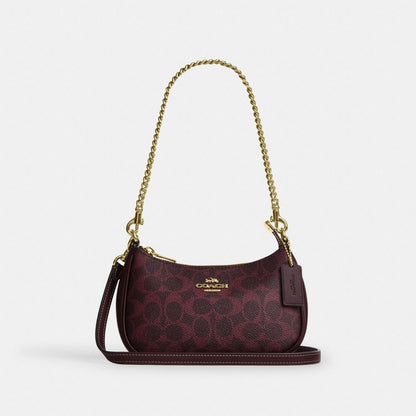 Coach Teri Mini Crossbody Bag In Signature Canvas Gold/Black Currant