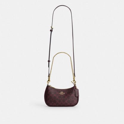 Coach Teri Mini Crossbody Bag In Signature Canvas Gold/Black Currant