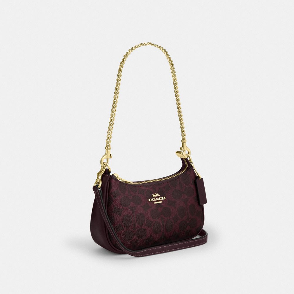 Coach Teri Mini Crossbody Bag In Signature Canvas Gold/Black Currant
