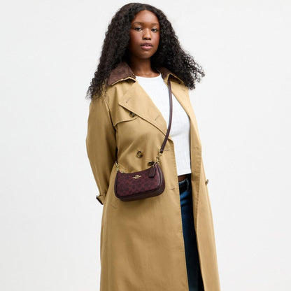 Coach Teri Mini Crossbody Bag In Signature Canvas Gold/Black Currant