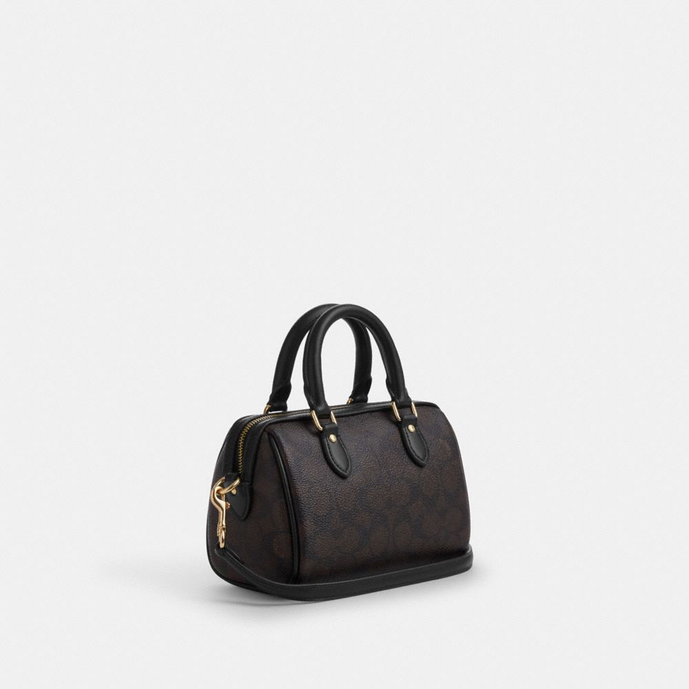 Coach Mini Rowan Crossbody Bag In Signature Canvas Gold Walnut Black