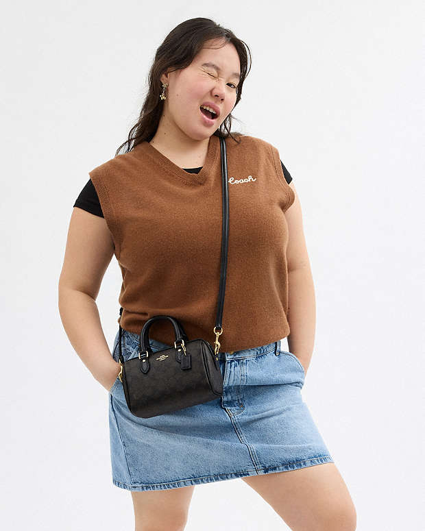 Mini Rowan Crossbody Bag In Signature Canvas Signature Canvas-Gold-Walnut-Black Signature Canvas-Gold-Walnut-Black