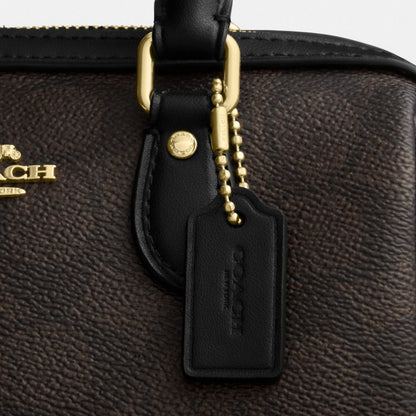 Coach Mini Rowan Crossbody Bag In Signature Canvas Gold Walnut Black