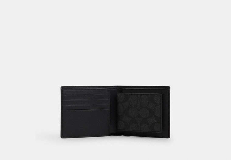 Boxed 3 In 1 Wallet Gift Set In Signature Canvas Gunmetal-Charcoal-Black Gunmetal-Charcoal-Black