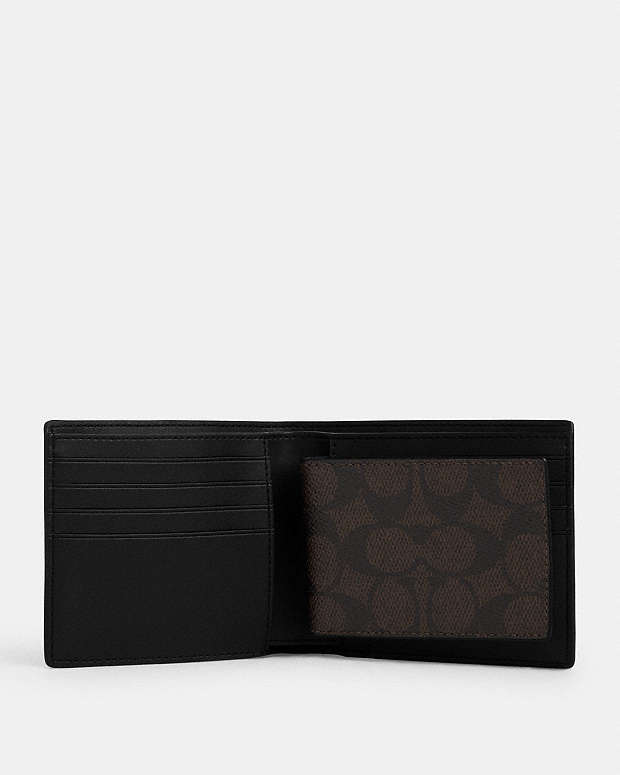Boxed 3 In 1 Wallet Gift Set In Signature Canvas Signature Canvas-Qb-Walnut-Black Signature Canvas-Qb-Walnut-Black