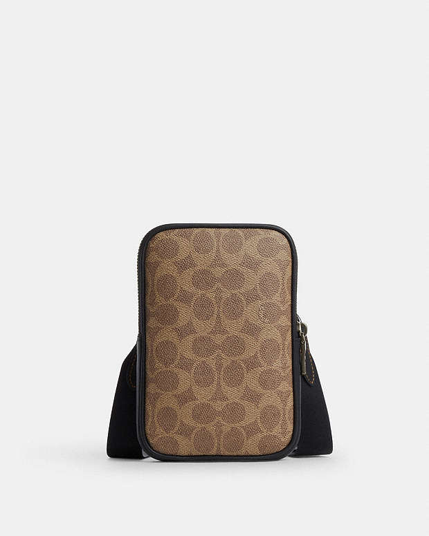 Aden Crossbody Bag In Signature Canvas Signature Canvas-Qb-Tan-Black Signature Canvas-Qb-Tan-Black