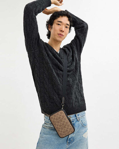 Aden Crossbody Bag In Signature Canvas Signature Canvas-Qb-Tan-Black Signature Canvas-Qb-Tan-Black