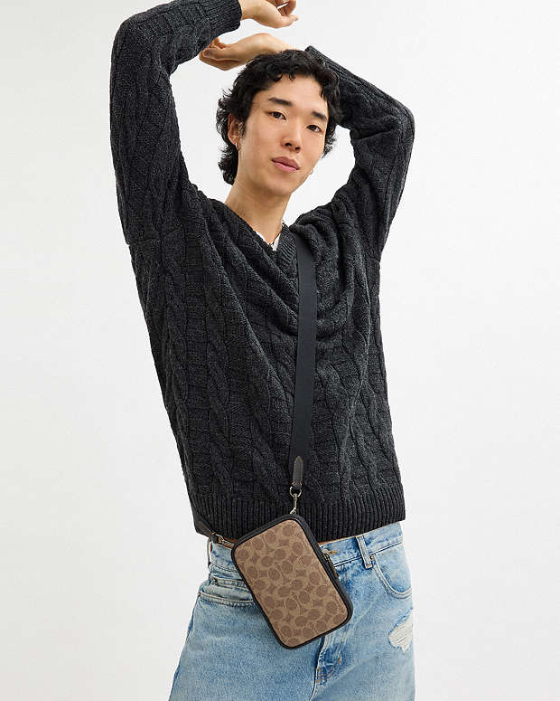 Aden Crossbody Bag In Signature Canvas Signature Canvas-Qb-Tan-Black Signature Canvas-Qb-Tan-Black