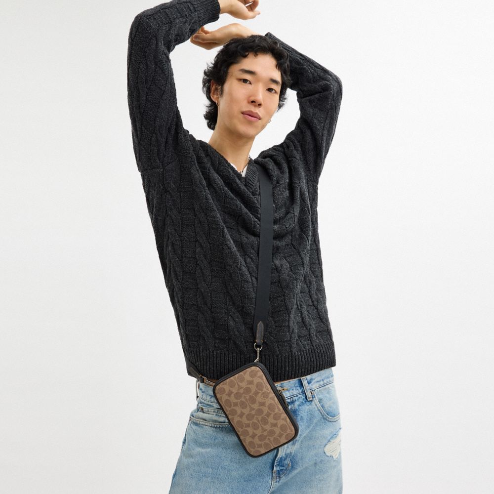 Aden Crossbody Bag In Signature Canvas Signature Canvas-Qb-Tan-Black Signature Canvas-Qb-Tan-Black