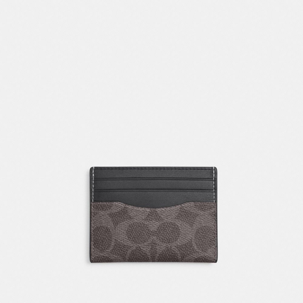 Coach Slim Id Card Case In Signature Canvas Grey Charcoal