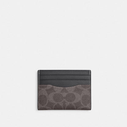 Coach Slim Id Card Case In Signature Canvas Grey Charcoal