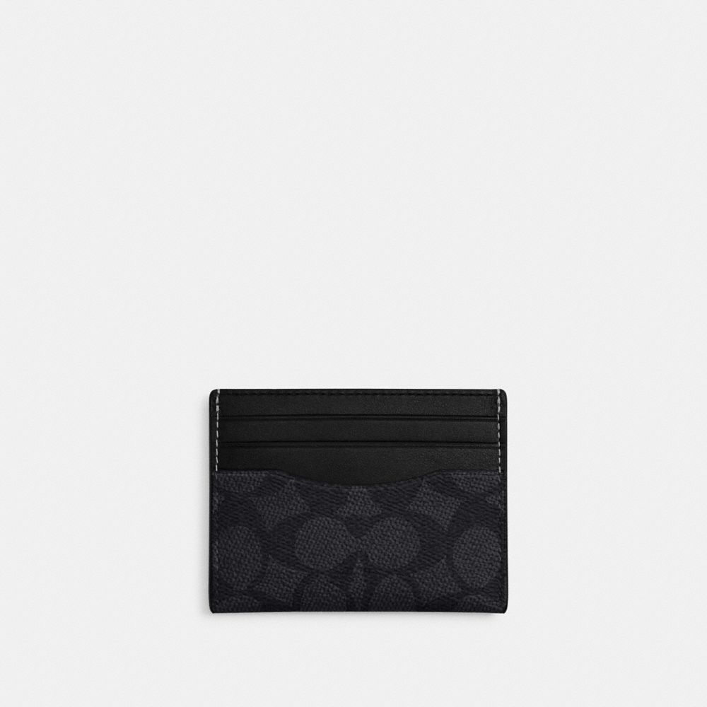 Coach Slim ID Card Case In Signature Canvas Charcoal/Black