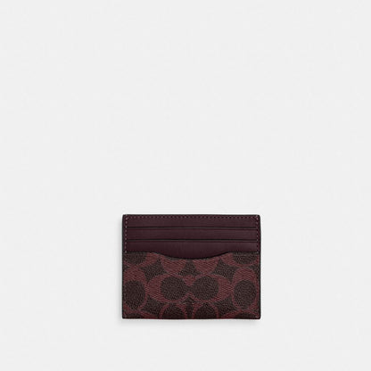 Coach Slim ID Card Case In Signature Canvas Black Currant