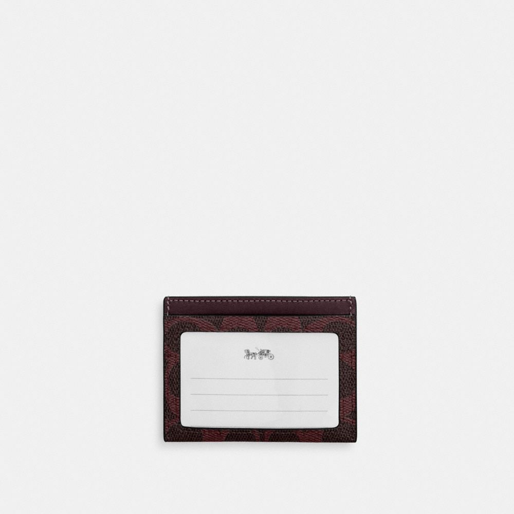 Coach Slim ID Card Case In Signature Canvas Black Currant