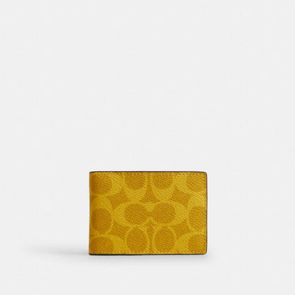 Coach Compact Billfold Wallet In Signature Canvas Canary